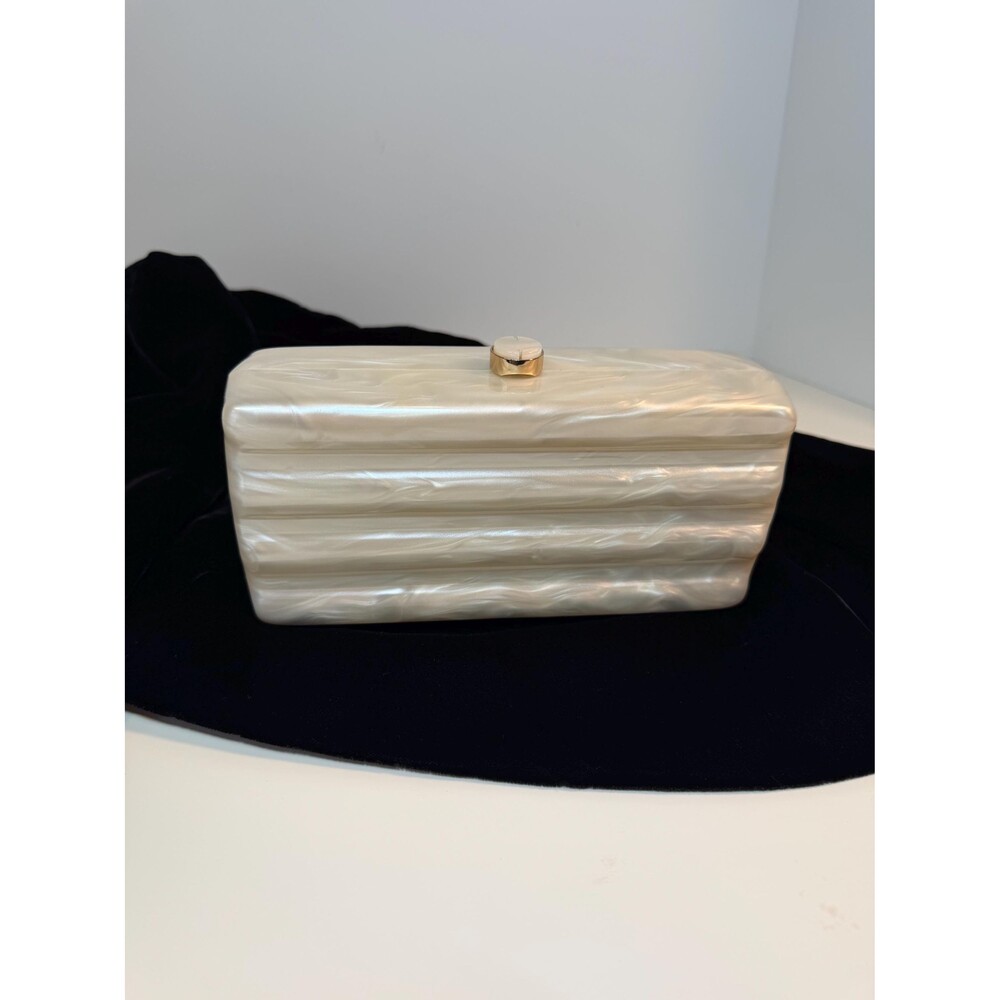 Pearlized Ivory Acrylic Clutch Evening Bag Gold Chain Bridal Purse